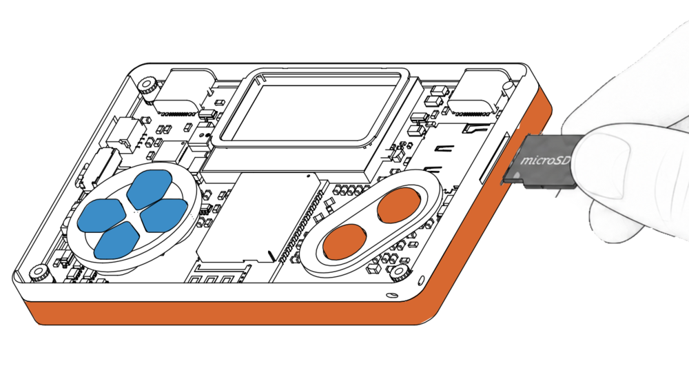 Inserting a microSD card into POOM.