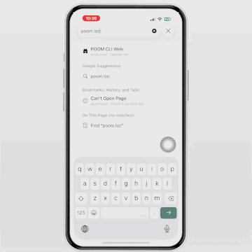 A phone opening POOM Web to use infrared remote controls through POOM.